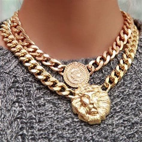 Lion head chain choker necklace 